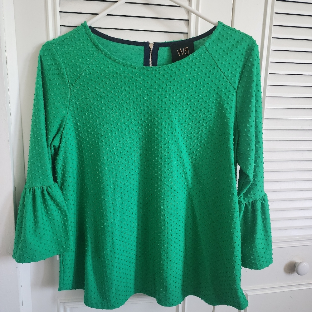 W5 Green Peplum Sleeve Top